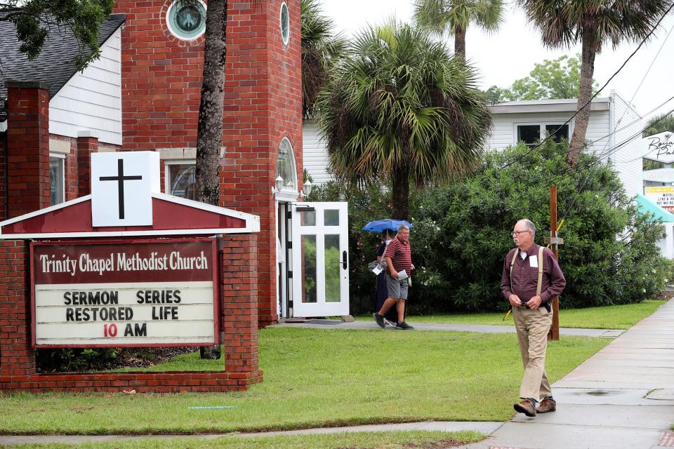 Parishioners leave Trinity Chapel Methodist Church on Tybee Island following service on Sunday, May 21, 2023. Trinity Chapel was one of the Georgia churches that has chosen to disaffiliate from the United Methodist Church. There are 83 churches in Iowa that disaffiliated.