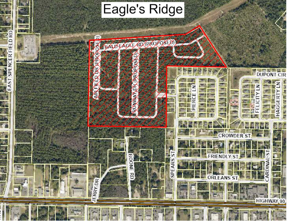Projection of where the Eagle's Ridge subdivision project was approved for development by Santa Rosa County's Board of County Commissioners.