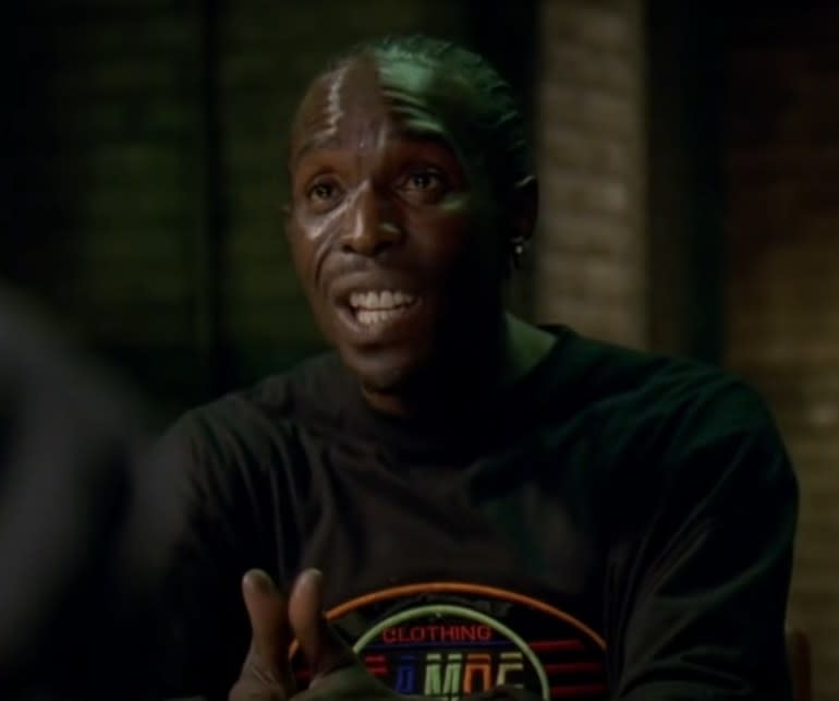 Michael K Williams as Omar speaking to someone