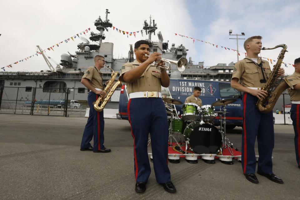 Members of the 1st Marine Division Band will be performing around Los Angeles this weekend