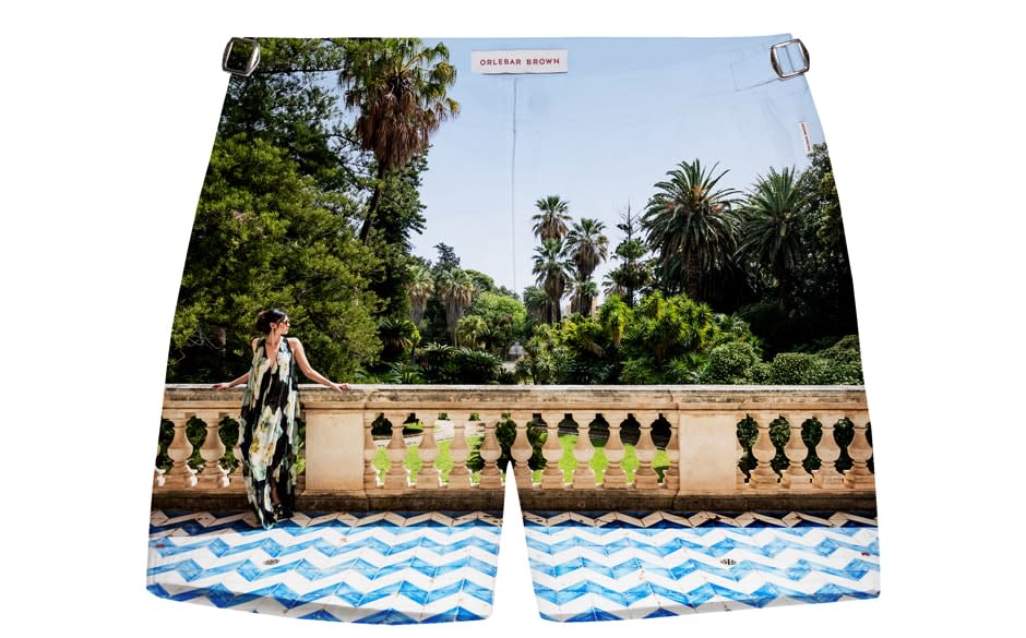 Get shorty: this month's cover image of Palermo printed on Orlebar Brown shorts