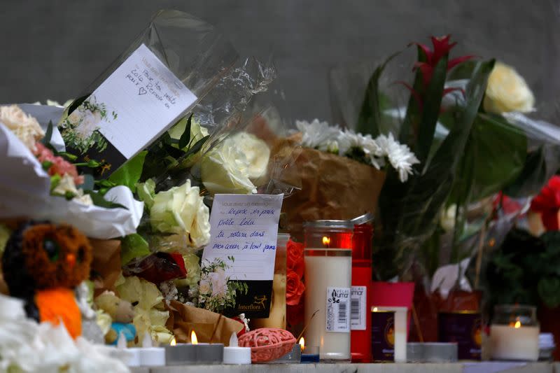 Flowers and messages to pay tribute to a 12-year-old schoolgirl Lola brutally murdered in Paris