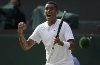 Nick Kyrgios of Australia reacts during his men's singles tennis match against Rafael Nadal of Spain at the Wimbledon Tennis Championships, in London July 1, 2014. REUTERS/Max Rossi