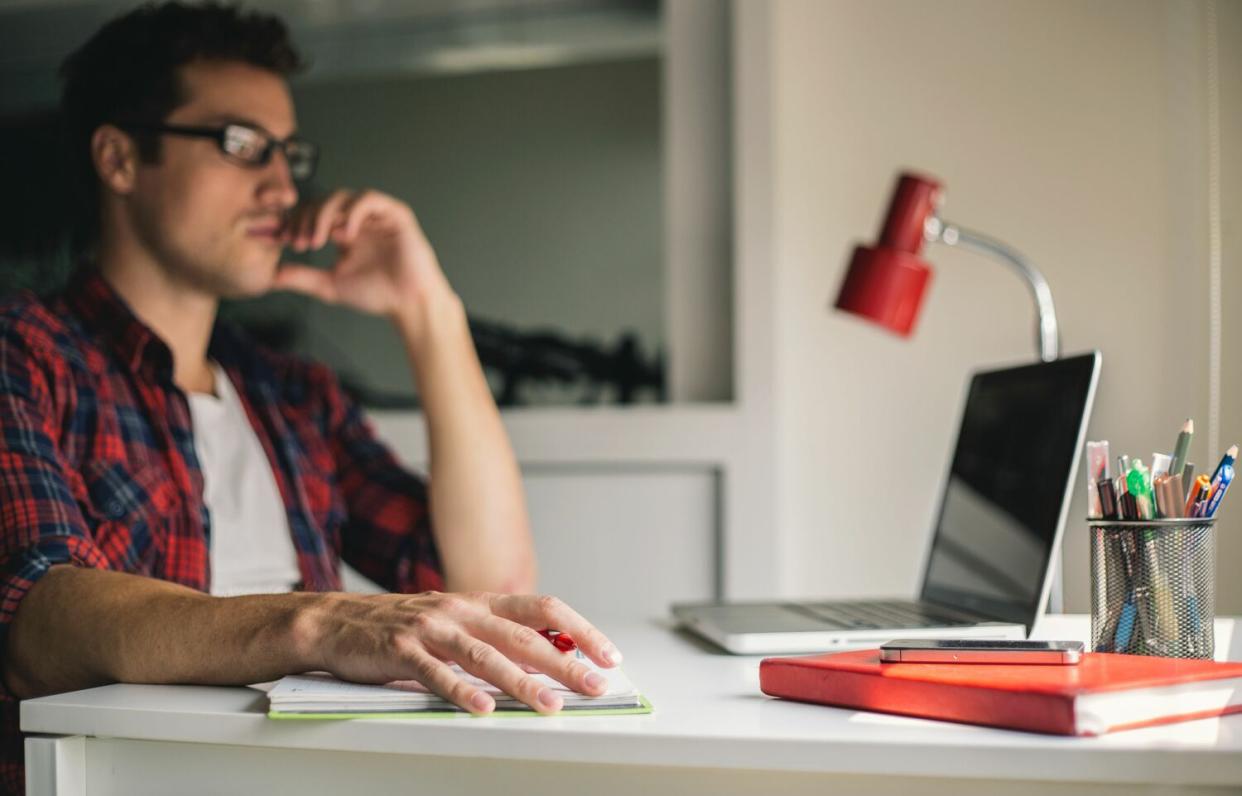 man on computer