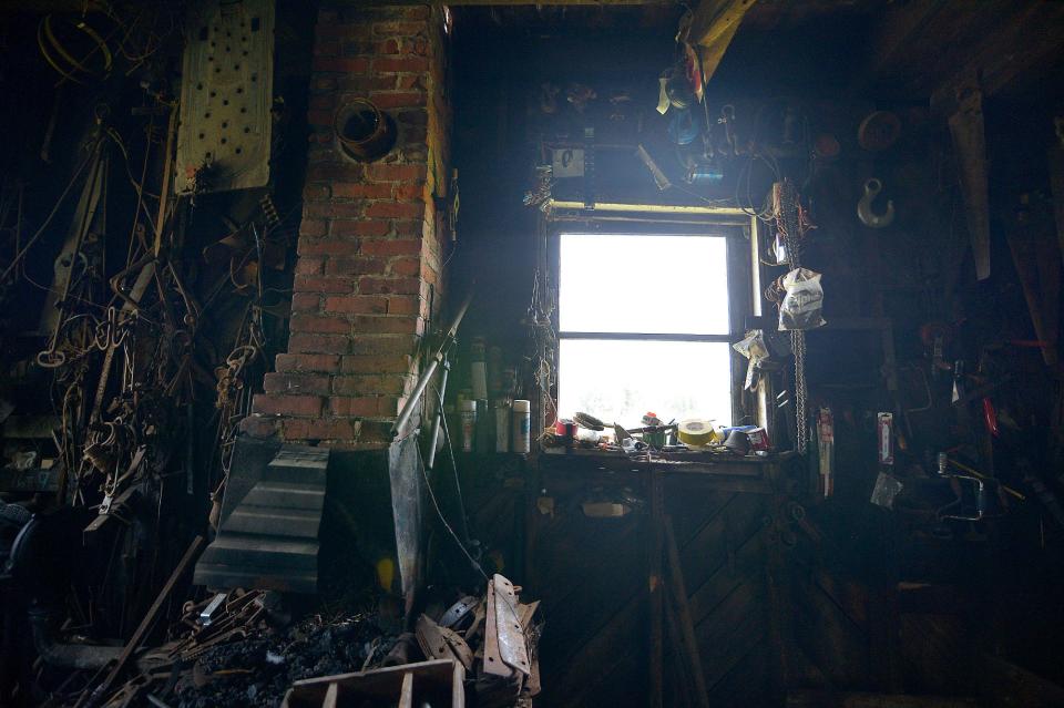 Tools are stored inside the Bethel A.M.E. church building, which was relocated in the 1930's to a family farm south of Oakland, Md., where it has been used as a workshop.