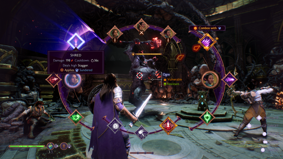 Dragon Age: The Veilguard - an open ability wheel allows use of skills and party member orders