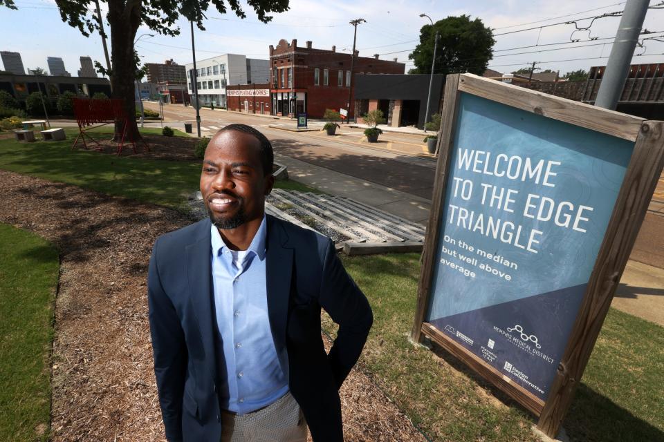Memphis Medical District Collaborative President Rory Thomas outside their office along Madison Avenue on Thursday, May 19, 2022. 