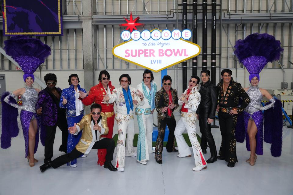 Elvis Presley impersonators greeted the Chiefs and 49ers as the teams arrived Sunday in Las Vegas.