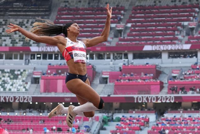 Abigail Irozuru leaps into the long jump final