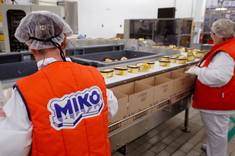 FILE PHOTO: Employees prepare boxes of ice cream at the Miko Carte d'Or, part of the Unilever group, factory in Saint-Dizier