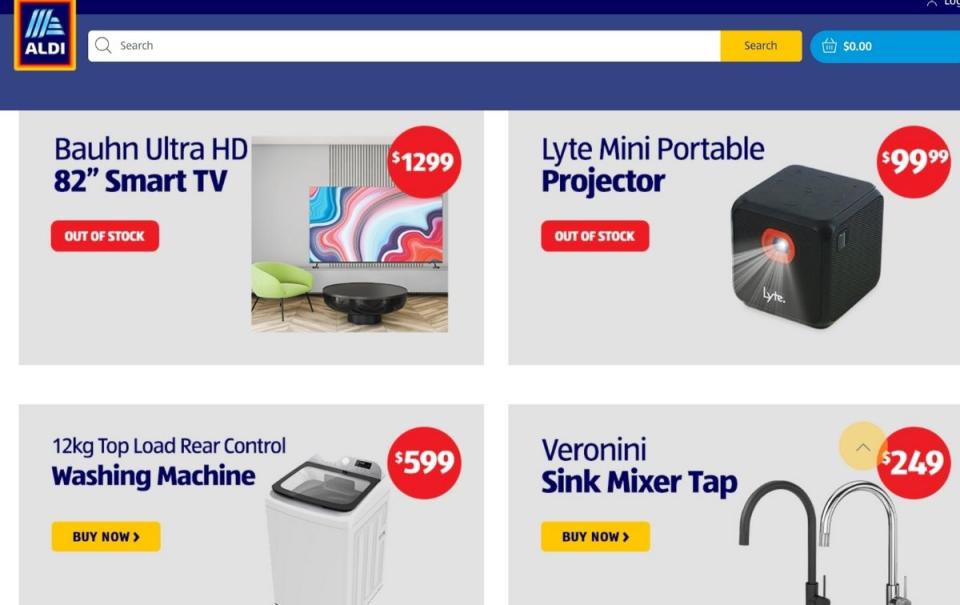 Aldi website online special buys shopping options.