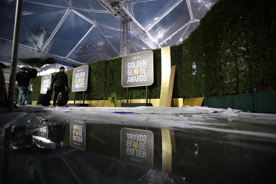 The red carpet arrival area for the 80th Golden Globe Awards on Jan. 9, 2023. (Allen J. Schaben / Los Angeles Times via Getty Images)