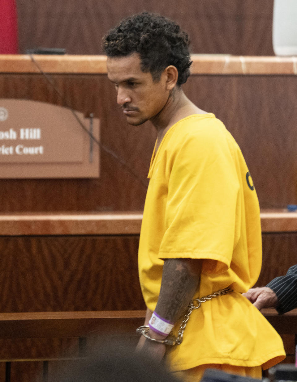 Franklin Peña, one of the two men accused of killing 12-year-old Jocelyn Nungaray, leaves the courtroom after bail was set for $10 million, Monday, June 24, 2024, in Houston. Peña and another man, Johan Jose Rangel-Martinez, are charged with capital murder over the girl's death. (Brett Coomer/Houston Chronicle via AP)