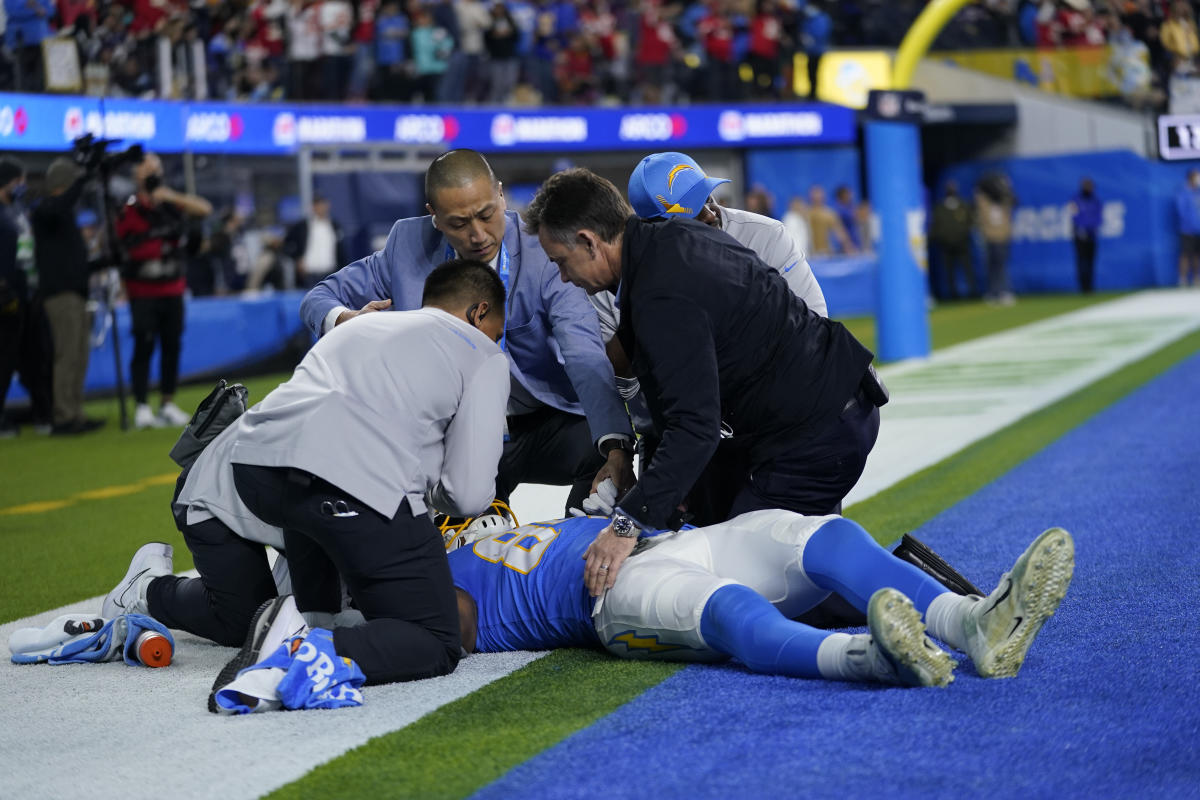 Donald Parham suffers horror head trauma during the Chiefs vs Chargers game