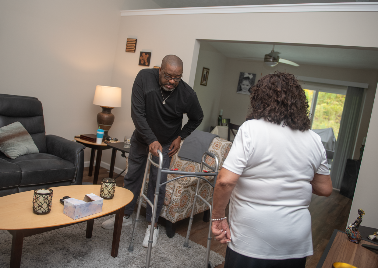 Nearly a year after a brutal attack by a youth jailed at Indian River Correctional Facility, David Upshaw needs a walker to aid him while walking. He suffers from vertigo which causes him to become unsteady on his feet.