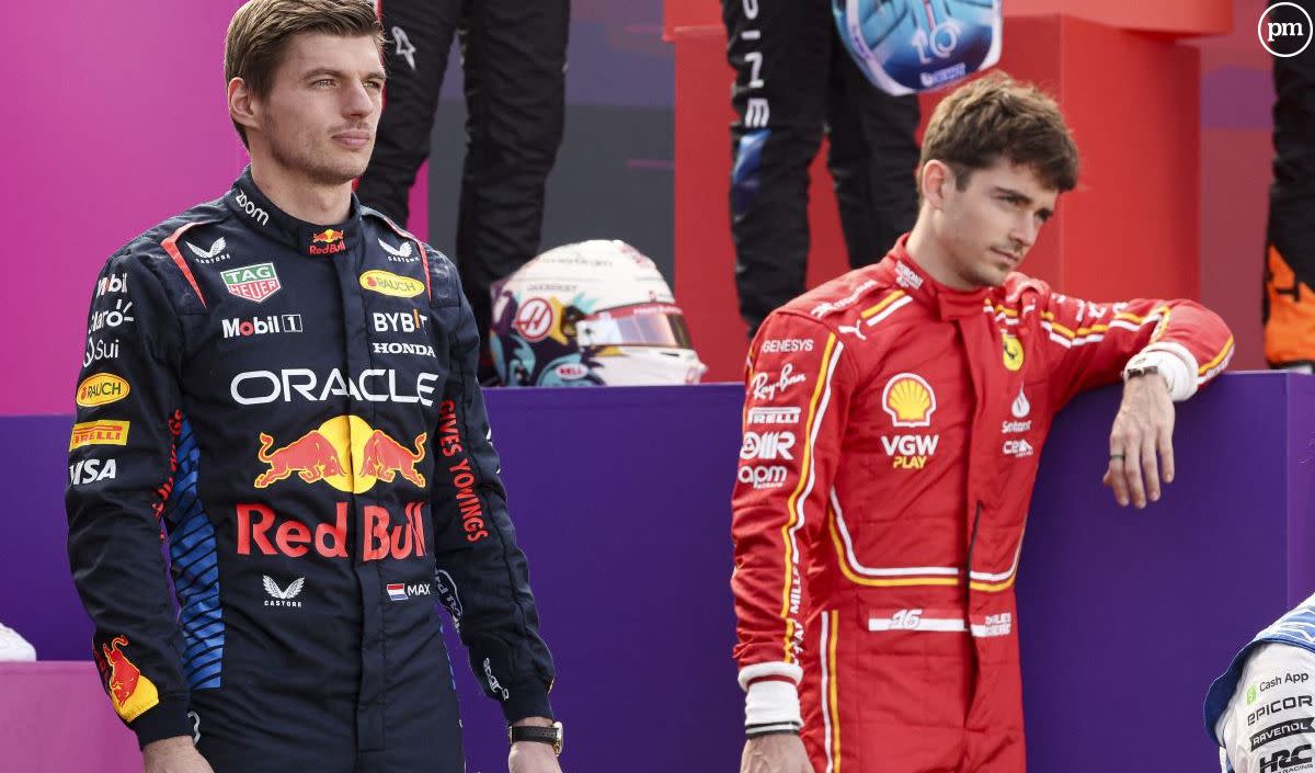 Max Verstappen et Charles Leclerc à Bahreïn le 21 février 2024. - Abaca