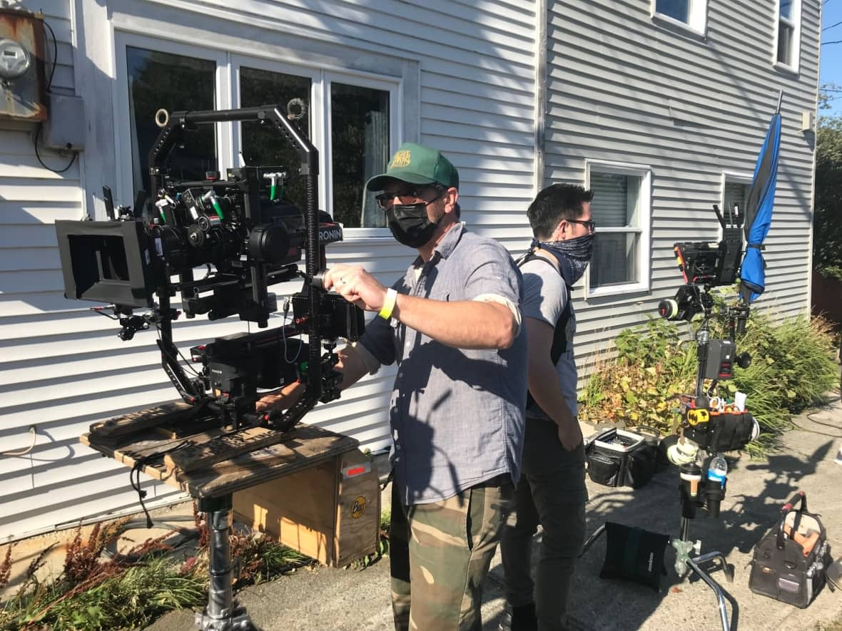 A crew films the TV show Hudson & Rex on Fleming Street in St. John's. The show is in its fourth season. (Paula Gale/CBC - image credit)