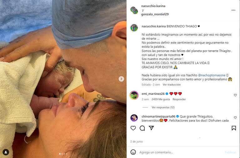 La dulce postal familiar tras el nacimiento de Thiago (Captura: Instagram)