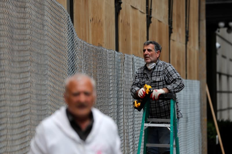 Businesses in midtown Manhattan boarded up during continued protests in New York