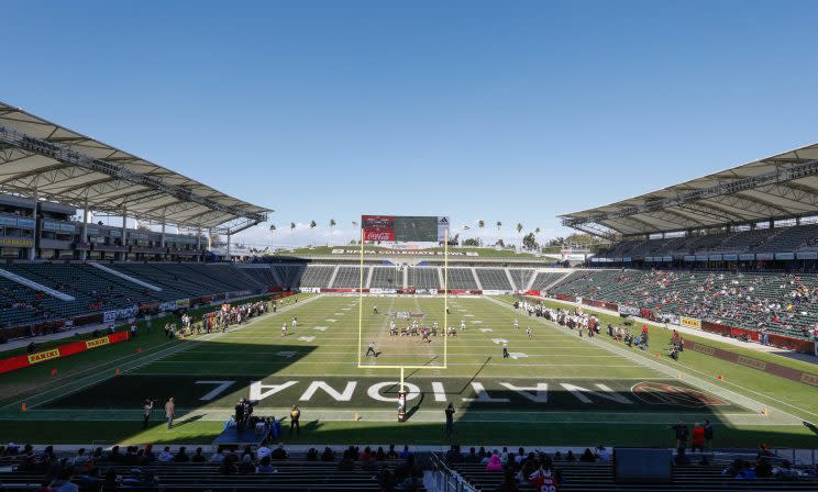A view of the StubHub Center in Carson, Calif. as it hosted the NFLPA Collegiate Bowl in January of 2017. (AP)