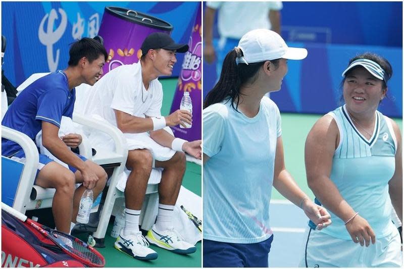 台灣隊網球男雙組合許育修、黃琮豪以及女雙組合梁恩碩、吳芳嫺紛紛闖入金牌戰。（大專體總提供）