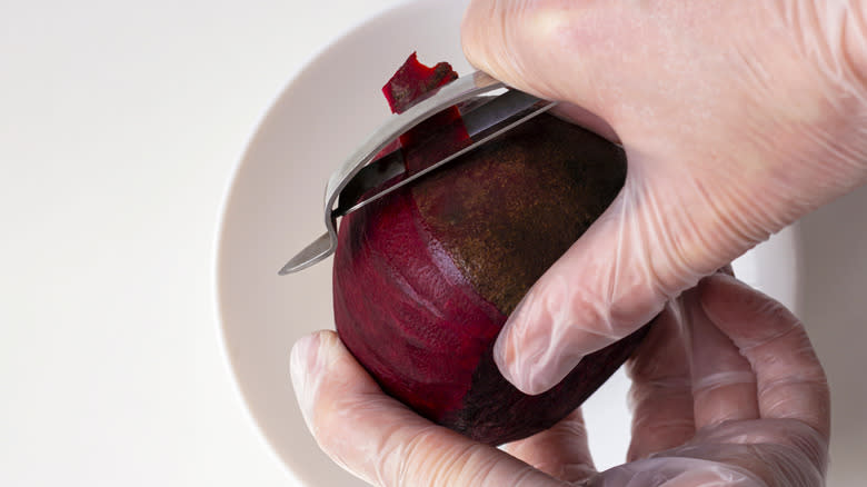 peeling beets using gloves