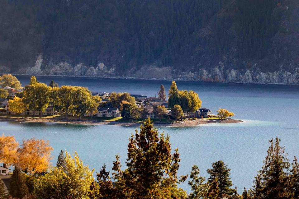 <p>Kathryn Barnard</p> Steep banks line Lake Chelan, the deepest lake in Washington state