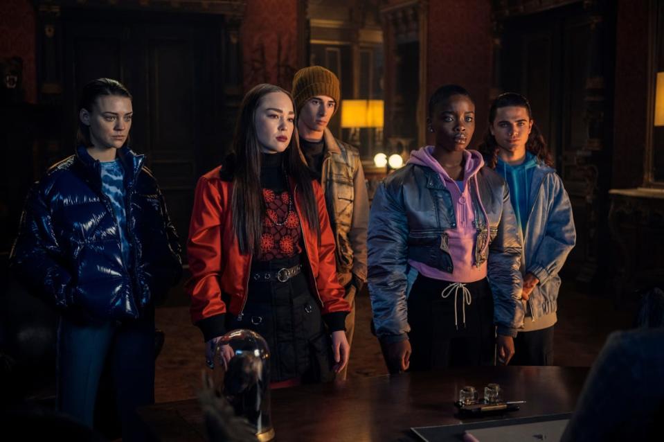 <div class="inline-image__caption"><p>Johnna Dias-Watson, Naomi J. Ogawa, Georgie Farmer, Joy Sunday, and Oliver Watson in an episode of <em>Wednesday</em>.</p></div> <div class="inline-image__credit">Vlad Cioplea/Netflix</div>