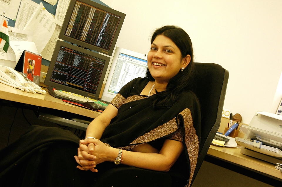 INDIA - FEBRUARY 09:  Falguni Nayar, Managing Director, Kotak Investment Bank, poses at office, in Mumbai, India. Potrait, Sitting  (Photo by Soumik Kar/The The India Today Group via Getty Images)