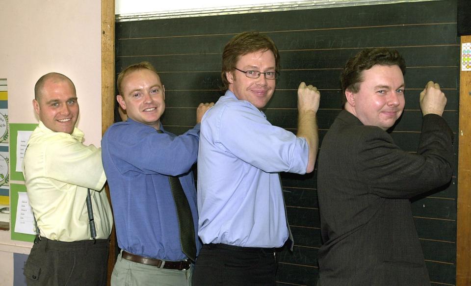 Mayfield Primary School teachers Glenn Parker, Richard Lowe (student), John Woodward and Graham Clements in 2002