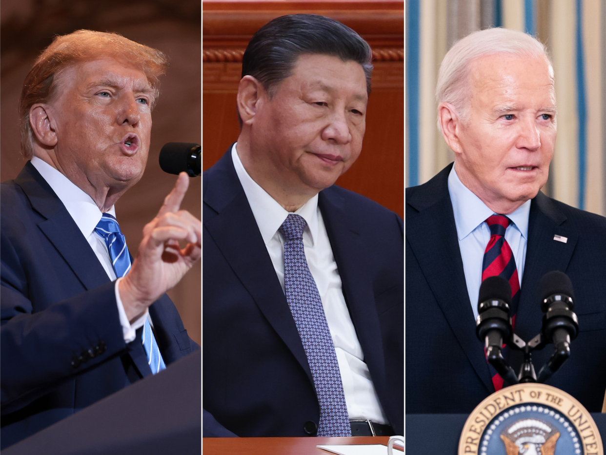 Da erwartet wird, dass sowohl Biden als auch Trump weiterhin gegen China vorgehen werden, ist eine aufkommende Theorie, dass Peking zumindest hoffen kann, dass Trumps Unberechenbarkeit ihm Chancen auf der Weltbühne bietet. - Copyright: Win McNamee/Getty Images, Lintao Zhang/Getty Images, and Nathan Howard/Getty Images