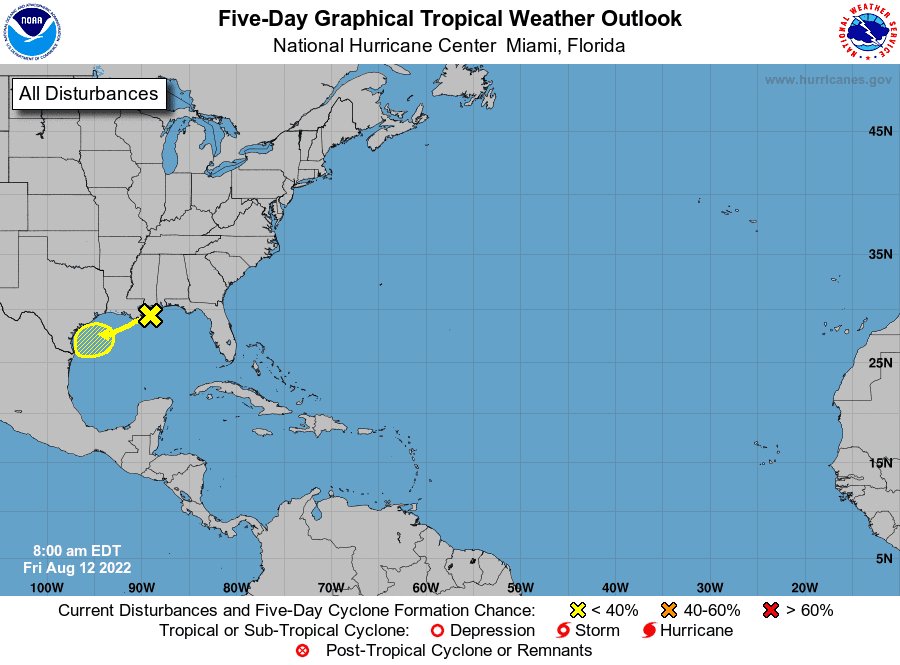 A middle-to-low pressure trough is expected to continue moving away from Florida in this forecast from the National Hurricane Center.