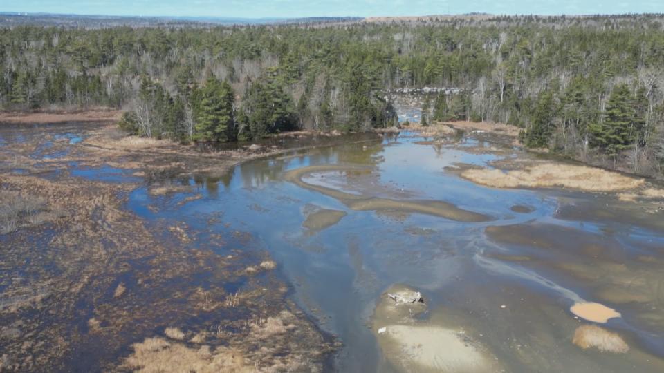 Drone footage taken at the site of the former Montague gold mine.