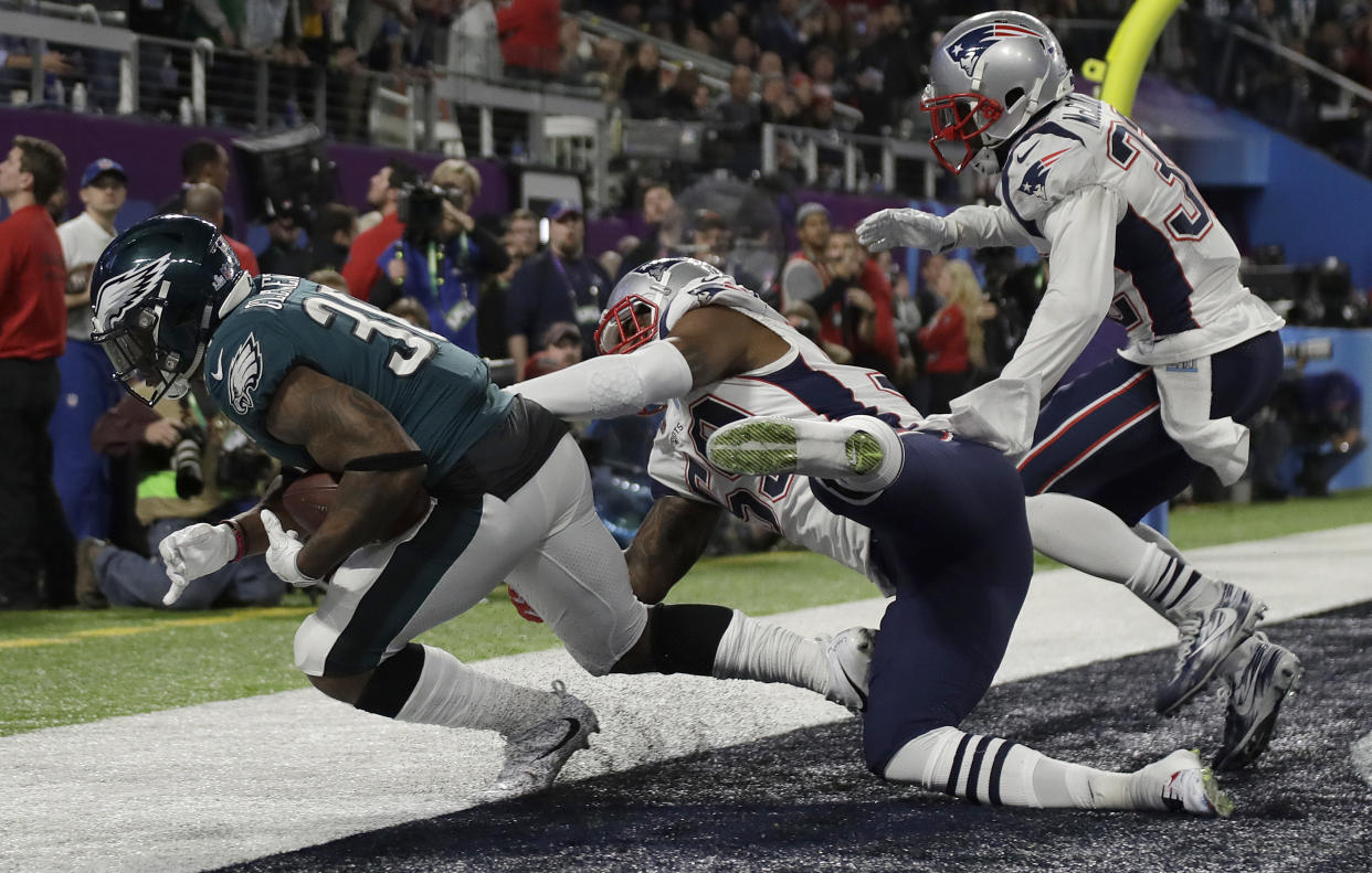 Corey Clement hauled in a controversial touchdown pass in Super Bowl LII. (AP Photo/Matt Slocum)