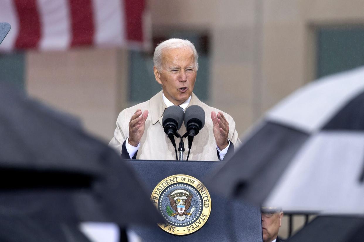 Mandatory Credit: Photo by MICHAEL REYNOLDS/EPA-EFE/Shutterstock (13382734r) US President Joe Biden delivers remarks during an observance ceremony for the 21st anniversary of the 9/11 attacks, at the Pentagon in Arlington, Virginia, USA, 11 September 2022. The 21st anniversary of the worst terrorist attack on US soil is being observed at several locations in the United States. 21st anniversary of the 9/11 attacks, Arlington, Usa - 11 Sep 2022