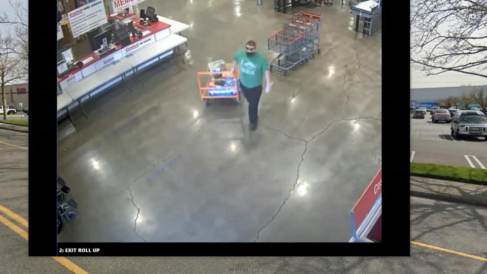 Colin Dudley is seen on surveillance video at a Costco store the morning of Aug. 25, 2020 — the day Kassanndra went missing. Dudley told detectives he was shopping for supplies for a 