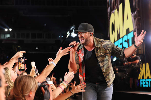 Luke Bryan performs during day 3 of CMA Fest 2022 at Nissan Stadium on June 11, 2022, in Nashville, Tennessee.<p><a href="https://www.gettyimages.com/detail/1402420061" rel="nofollow noopener" target="_blank" data-ylk="slk:Terry Wyatt/Getty Images;elm:context_link;itc:0;sec:content-canvas" class="link ">Terry Wyatt/Getty Images</a></p>