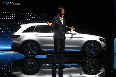 Ola Kaellenius, a board member of Daimler AG presents the new Mercedes GLC F-CELL during the Frankfurt Motor Show (IAA) in Frankfurt, Germany September 12, 2017. REUTERS/Kai Pfaffenbach