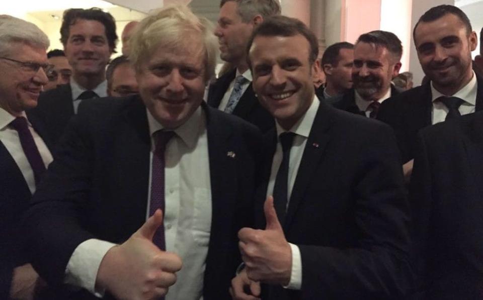 Boris Johnson tweeted this photo of himself and Emmanuel Macron with their thumbs up - Twitter