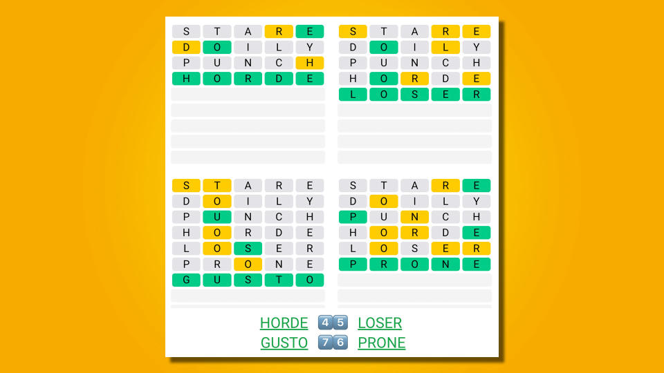 Quordle answers for game 511 on a yellow background