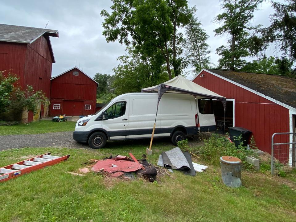 A progress photo of the van conversion.