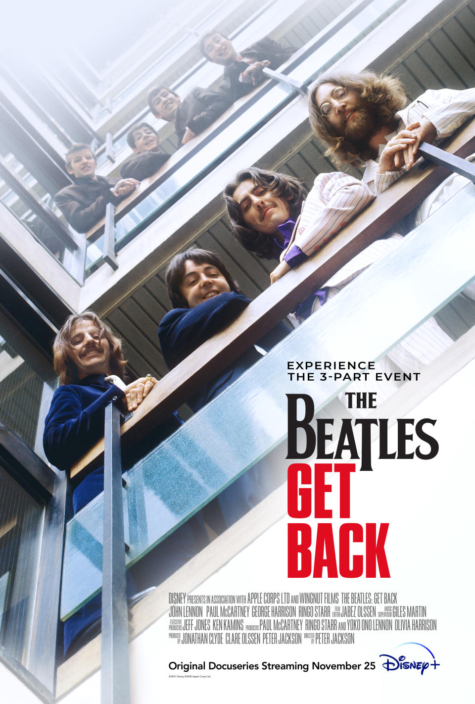 Key art for The Beatles: Get Back, a new documentary from Peter Jackson, which will debut on Disney+ (Disney)