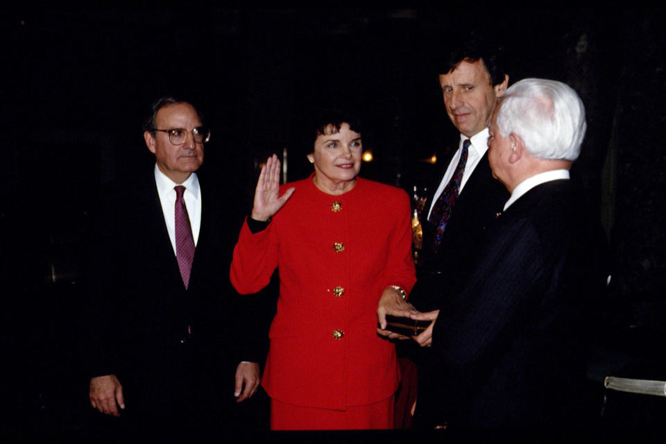 Swearing-in of Diane Feinstein at the senate (Photo by Jeffrey Markowitz/Sygma via Getty Images)