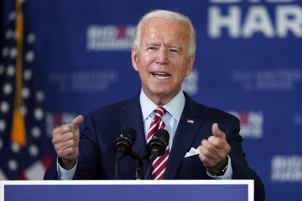 Democratic presidential candidate former Vice President Joe Biden speaks during a roundtable discussion with veterans, Tuesday, Sept. 15, 2020, at Hillsborough Community College in Tampa, Fla. (AP Photo/Patrick Semansky)