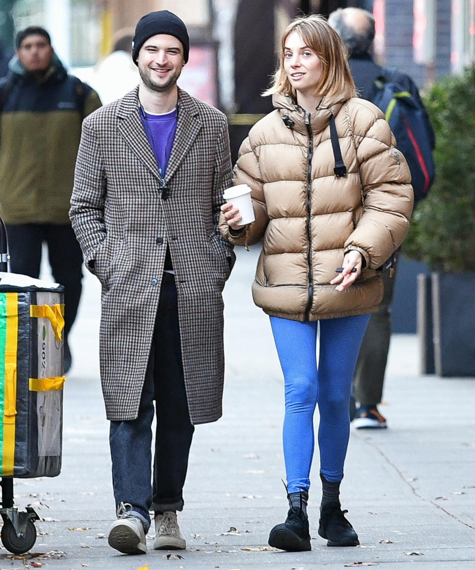 <p>Maya Hawke and boyfriend Tom Sturridge head out for a walk in N.Y.C. on Dec. 6.</p>