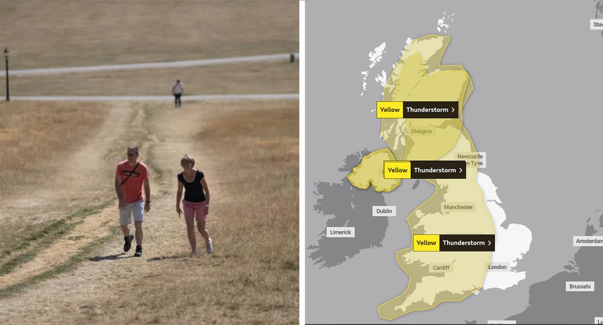 A yellow thunderstorm warning has been issued for much of the UK and Northern Ireland (PA/Met Office)