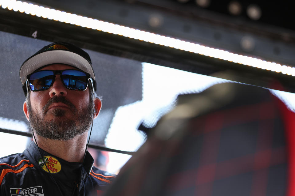 SONOMA, CALIFORNIA - JUNE 08: Martin Truex Jr., driver of the #19 Bass Pro Shops Toyota, looks on during qualifying for the NASCAR Cup Series Toyota/Save Mart 350 at Sonoma Raceway on June 08, 2024 in Sonoma, California. (Photo by Meg Oliphant/Getty Images)