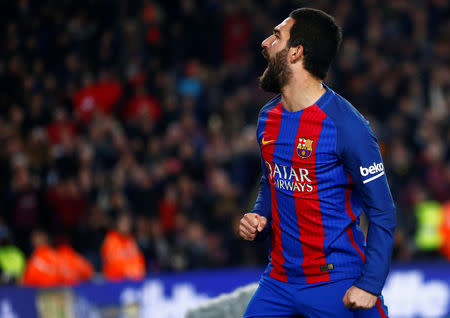 Football Soccer - Barcelona v Real Sociedad - Spanish King's Cup - Camp Nou Stadium, Barcelona Spain - 26/01/17 Barcelona's Arda Turan celebrates after scoring their fourth goal of the match. REUTERS/Juan Medina/Files