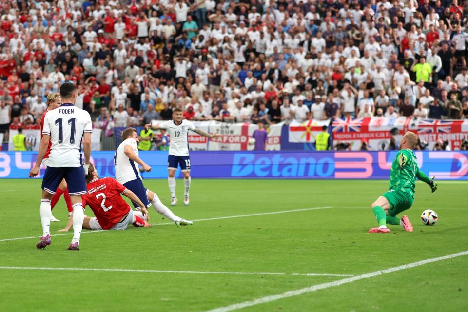 Harry Kane opens the scoring for England against Denmark (Getty Images)