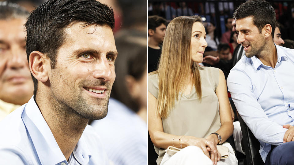 Novak Djokovic, pictured here with wife Jelena in Serbia. 